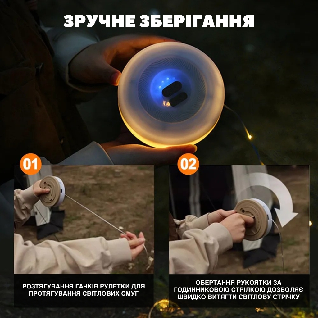 Переносна LED-ліхтарна гірлянда для кемпінгу з USB-зарядкою