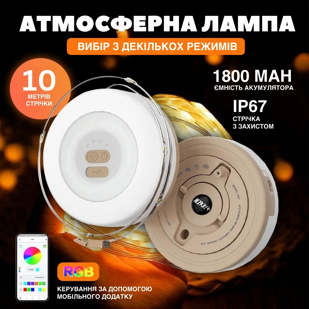 Переносна LED-ліхтарна гірлянда для кемпінгу з USB-зарядкою